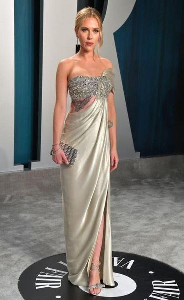 Scarlett Johansson Paillettes Robes De Bal Oscars Côté Split Robes De Soirée Grande Taille Occasion Spéciale Fête Robe de fiesta Rouge Car7787542