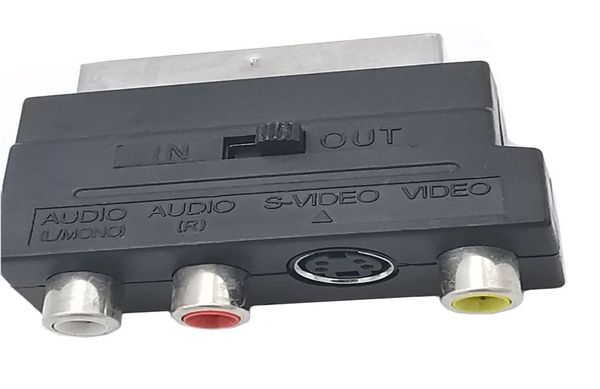 SCART Adaptador AV Bloque a 3 RCA Phono Composite Svideo con interruptor inout para TV DVD VCR4190898