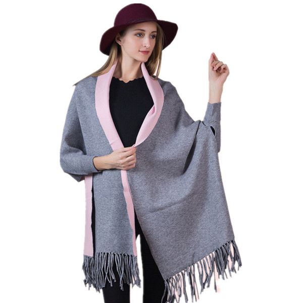 Bufanda de cicatero invierno envoltura larga chal espesa algodón de algodón tibio lana lana poncho sólido s capa con mangas 220914
