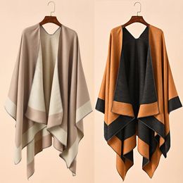 Scarve Winter Faux Cashmere Shawl Ponchos engrosados Ponchos de punto Moda larga Abrigos cálidos Elegante Batwing Cardigan Cape Top Coat 231204