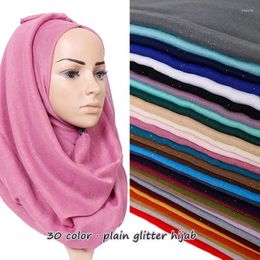 Écharbes 1 pcs paillettes simples hijab couleur solide écharpe femmes mimeurs viscose musulman hijabs de mode enveloppe maxi châle 180 90cm