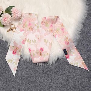 Foulards 100% mûrier soie sergé rose écharpe pour sac à main sac à main-petit mode ruban foulard femmes cheveux Floral Print2889