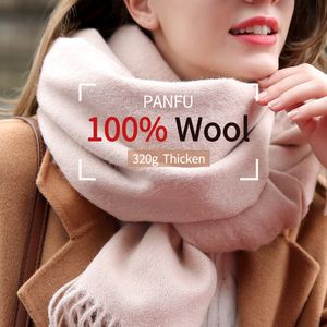 Bufandas 100% bufanda de lana pura calentador de cuello mujeres beige echarpe envuelve con borlas bufandas de cachemira finas Foulard grande femme para damas 230907