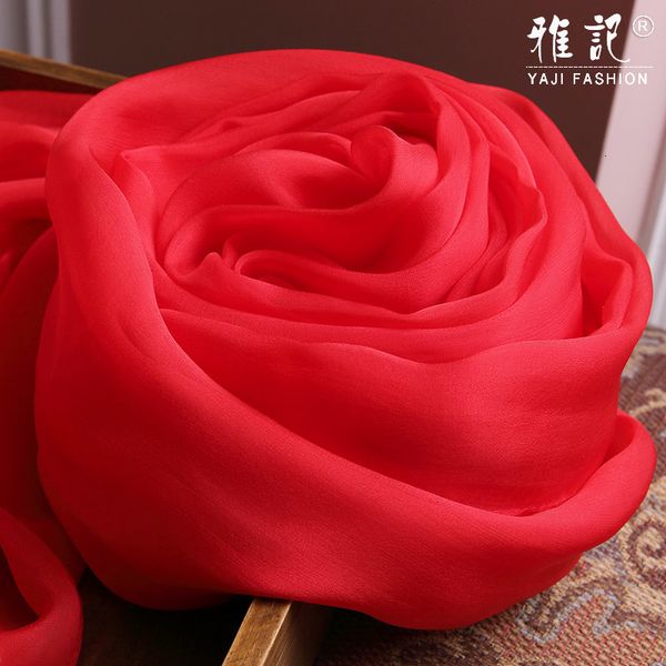 Foulards 100 véritable foulard de soie femmes grand rouge mousseline de soie naturelle foulard femme dame châles enveloppes pour dames solide 230914