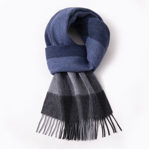 Sjaals 100 Wol Lange Sjaal Mannen Winter Warme Hals Klassieke Business Plaid Blauwe Sjaals Luxe Gestreepte Foulard Hommes 230921