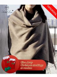 Écharpes 100% laine écharpe femmes épaississement cachemire cicatrices d'hiver châles mode femme Pashmina foulards surdimensionné garder au chaud chaînes 300g 231117