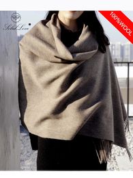 Écharpes 100% laine écharpe femmes épaississement cachemire cicatrices d'hiver châles mode femme Pashmina foulards surdimensionné garder au chaud Warps 300g 231021