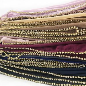 Bufandas 10 unids / lote Cadena de cristal de lujo Gasa Hijab Bufanda Estilo de lujo Moda Mantón liso Envolturas Echarpe Muslim Foulard Headscarf308t