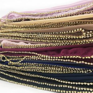 Bufandas 10 unids / lote Cadena de cristal de lujo Gasa Hijab Bufanda Estilo de lujo Moda Mantón liso Envolturas Echarpe Foulard musulmán Headscarf229q