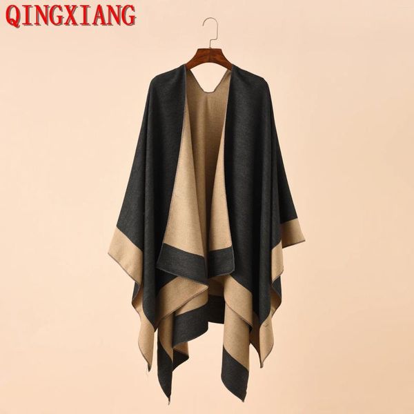 Bufandas 11 colores 2023 mujeres otoño invierno faux cashmere out streetwear largo grueso poncho chal femenino gran péndulo abrigo de capa suelta