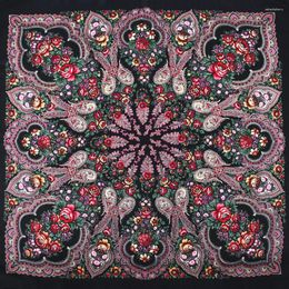 Foulards 110 / 110cm Style russe Foulard carré Femmes Floral Print Bandana Traditionnel ukrainien polonais frangé châle Babushka Head Wraps