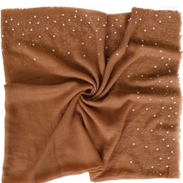 Foulards 110 110 cm Femme Carré Coton Écharpe Hijab Perle Islamique Châles Et Wraps Argent Paillettes Bandeau Gland Femmes Musulmanes Hijabs 2023