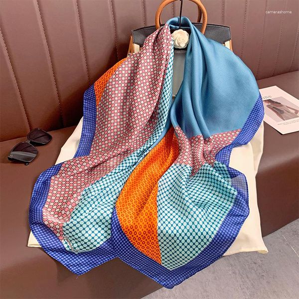 Bufandas 110x110cm Mujeres Seda Cuadrado Bufanda Hijab Diseño Femenino Impresión Lady Shawl Wraps Foulard Diademas Bufanda Grande Bandana Lujo 2023