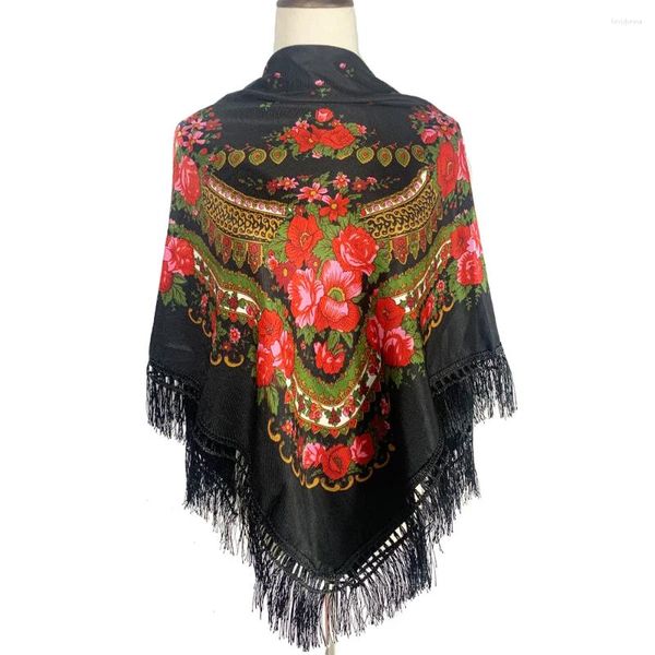 Écharpes 120 120 cm femmes écharpe carrée russe luxe imprimé floral bandana ukraine châles frangés babushka tête ethnique