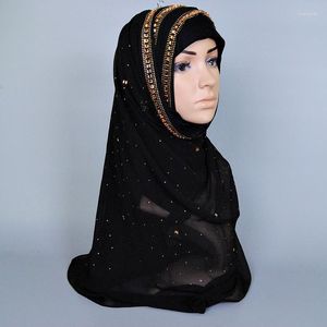 Foulards 120 pcs/lot plaine femmes arabe haute qualité cristal avec paillettes coton mélanges écharpe châle Pashmina/musulman Hijab longue enveloppe