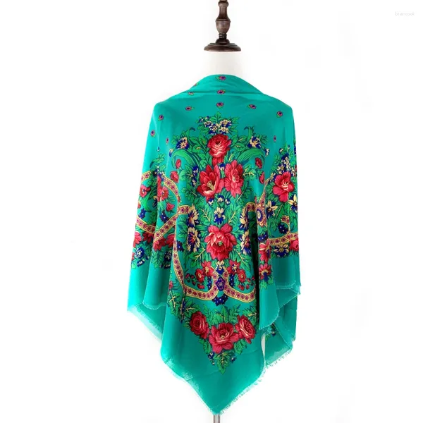 Écharpes 130 130 cm respirant mince écharpe carrée nationale russe femmes de luxe à imprimé floral ethnique châle bandana foulard femme plage volée