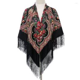 Foulards 130 130cm style russe imprimé floral foulard carré grande taille bandana mouchoir ukrainien frangé châle babouchka hijab