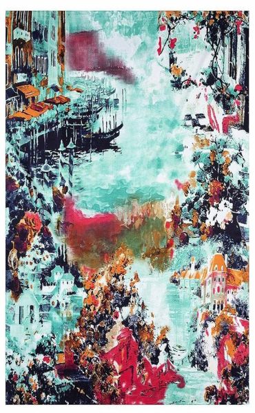 Foulards 130130cm peinture à l'huile maison navire foulard en soie femmes style carré gland dame printemps mode femelle6898912