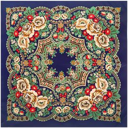 Foulards 130cm marque de luxe bohême imprimer hiver foulard en soie femmes sergé floral turban bandeau grand hijab carré écharpe châle 231027