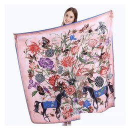 Foulards 130cm x 100% sergé foulard de soie femmes Espagne floral cheval carré enveloppes bureau dame foulard femme accessoires de mode goutte de dhftc