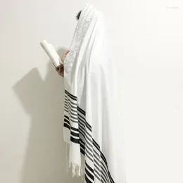 Écharbes 140x190cm Châle de prière Israel Black Silver Stripes Tallit Gadol Tzitzit pour Wash et Iron Gift Bar Mitzvah 55x74 "