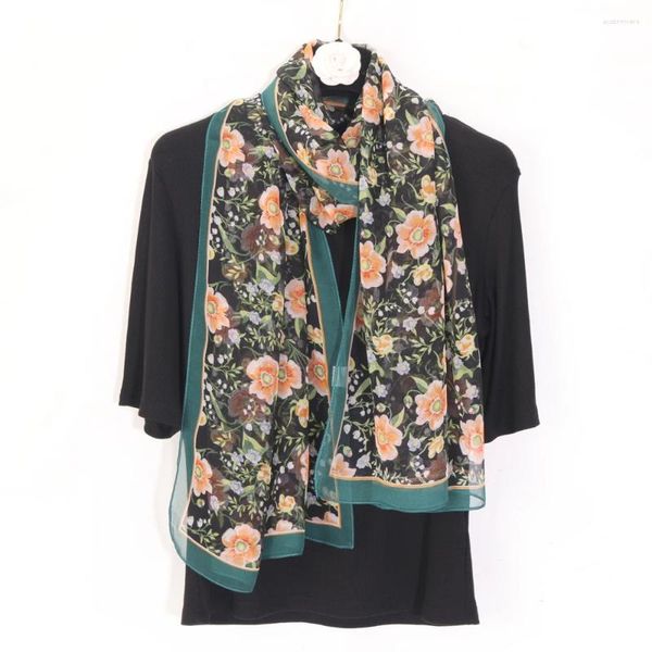 Foulards 160 50cm Foulard en soie de mousseline de soie Femmes Mode Petit Floral Été Léger Respirant Georgette Longue Foulard Pour Cheveux Foulard