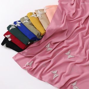 Foulards 170 Cm Couleur Unie En Mousseline De Soie Diamant Papillon Ongles Perles Hijab Écharpe Femmes Long Châle Wrap Bandeau Musulman