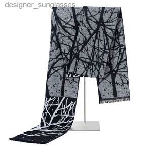 Écharpes 180 * 30CM hommes imprimé écharpe hiver Jacquard flanelle arbre motif glands haute qualité chaud coton affaires Style Shls ScarvesL231101