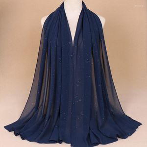 Foulards 180 75 cm paillettes en mousseline de soie Hijab écharpe été femmes musulmanes couleur unie dames tête islamique châle étole