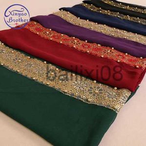 Foulards 180 * 85cm femmes le mousseline de soie perles d'or écharpe paillettes floral uni hijab musulman perle belle 9 couleurs foulards / châles J230801