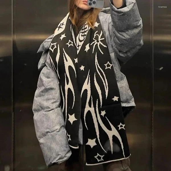 Écharpes 180cm 25cm Mode Creative Star Rayé Écharpe tricotée pour femme Tablier d'hiver pour homme Noir Gland lumineux
