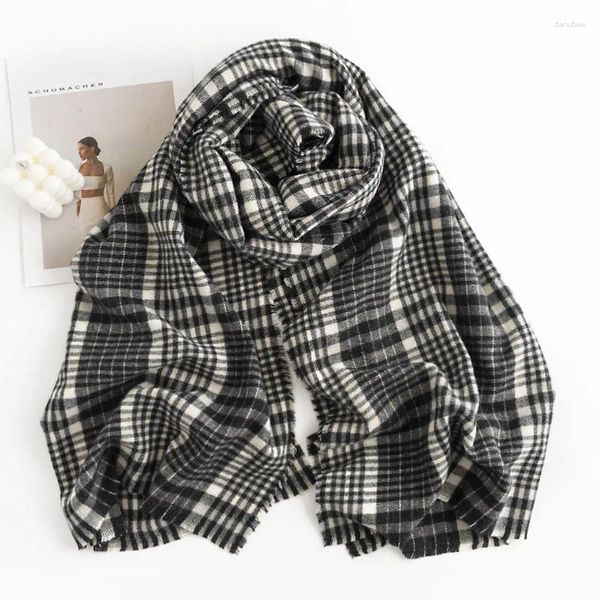 Écharpes 190 70cm 2023 Automne Vintage Plaid Femmes Écharpe Hiver Épais Chaud Doux Femelle Long Châle Mode Cou Hommes Femmes