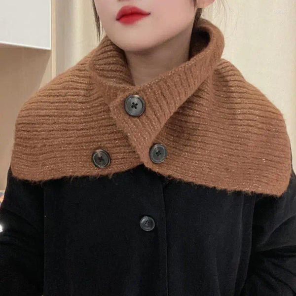 Écharpes 1pc femmes automne hiver écharpe chaude mode couleur unie simplicité bouton décoratif tricoté protection du cou châle