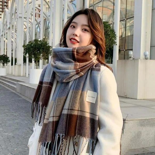 Bufandas 1pc mujeres niñas suave invierno cuadrado bufanda impreso estampado cálido longasel mohair envoltura de punto espesado chales pashmina