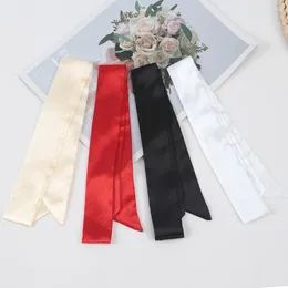 Écharpes 1pc femmes étroites écharpe courte 100x4cm de couleur unie en mousseline de soie en soie en caoutchouc noir bande ruban bande couleuse de cou accessoires