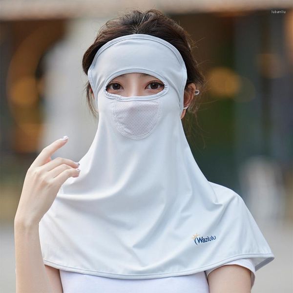Foulards 1 pièces couverture de visage femme soie crème solaire masque Protection UV parasol respirant cou voile d'équitation femme