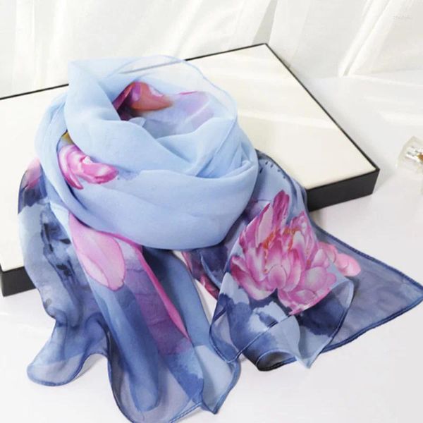 Foulards 1pcs Mode Femmes Fleur Imprimer Foulard Soie Châle Summer Beach Mince Sheer Mousseline All-Match Protection solaire