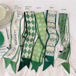Foulards 2-3pcs couleur verte écharpe ruban étroit bandeau petit bandeau de soie mode élégant accessoires de cheveux en satin