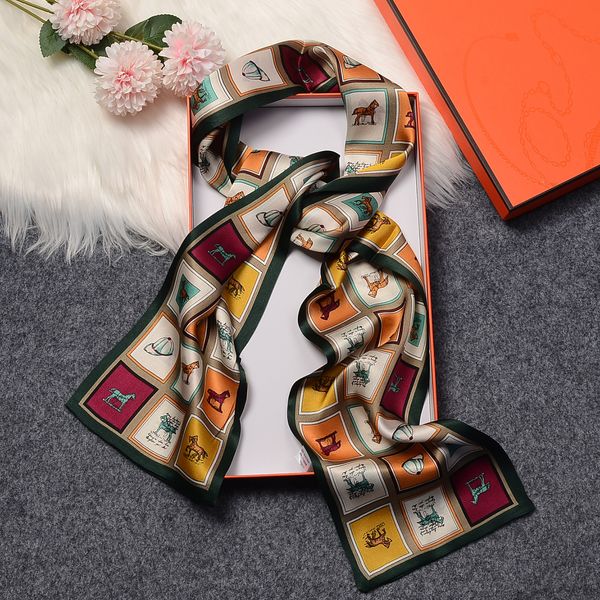 100% foulard en soie foulards 2023 mode imprimé floral foulard en soie femmes mince cou long bureau dame châle bandanas femme sac cheveux foulards mouchoir