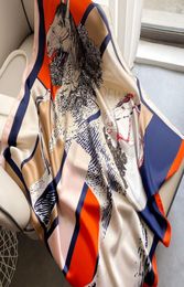 Foulards 2022 90x90cm soie pour femmes luxe cheval imprimé cheveux châle bandeau mode écharpe carré foulard en soie hijab9623376