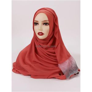 Foulards 2022 Nouvelle écharpe hijab pour femmes musulmanes avec vague dentelle plaine islam jersey hijab dame turban foulard grande taille tête Dhgarden DH9BG