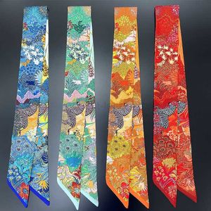 Scarves 2022 New Printed Women's Small Scarf Long Ribbon Hair Accessories Ribbon Fashion Scarf Small Slim Scarf Wholesale