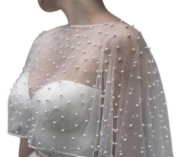 Écharbes 2022 Accessoires de mariage Bolero Bridal Cloak Pearls Cape Short Front Long Dater Femmes Emballage Soirée SHAWL4306593