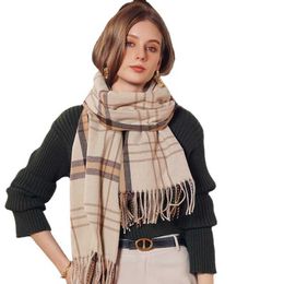 Sjaals 2022 Wholale Fashion Ladi Warm Tassel Pashmina Scarv Shawls Custom Winter Winter Women Stripe Plaid Cashmere Scarf