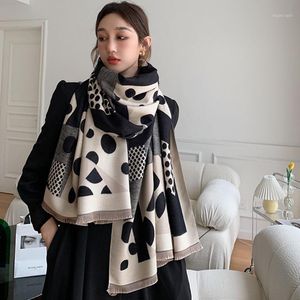 Foulards 2022 Hiver Dot Imprimer Cachemire Écharpe Femmes Châles Et Wrap Hijab Couverture Épaisse Dames Long Pashmina Foulard Bufanda Echarpe