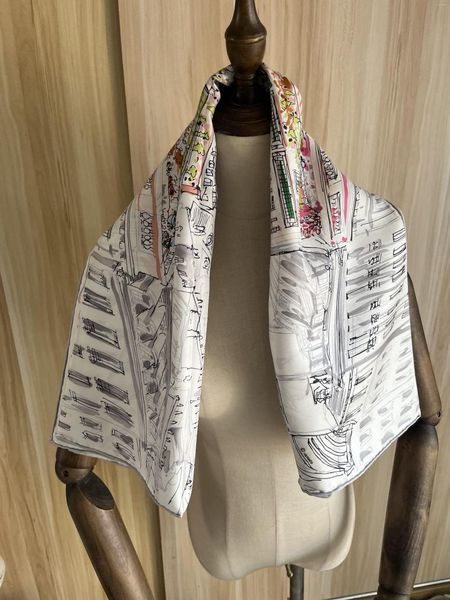 Bufandas 2023 llegada moda elegante bufanda de seda blanca 90 Cm cuadrado chal sarga abrigo para mujer señora chica