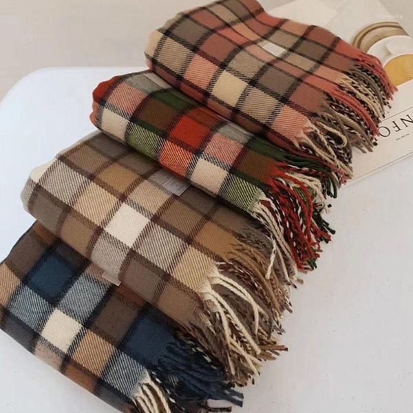 Foulards 2023 automne Plaid pour femmes hommes chaud hiver Hijabs écharpe marque de mode longs glands Pashminas Para Mujer