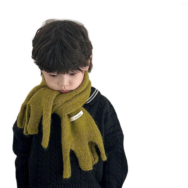 Bufandas 2023 Otoño Invierno Bufanda para niños Color sólido Etiqueta de tela Borla de punto Calentador de cuello para niños Niñas Lana suave