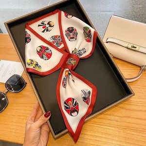 Foulards 2023 Beijing Opera Print Cross Skinny Soie Foulards Sac Ruban Femmes Foulard Bandeau Cravates Femme Doux Satin Foulard