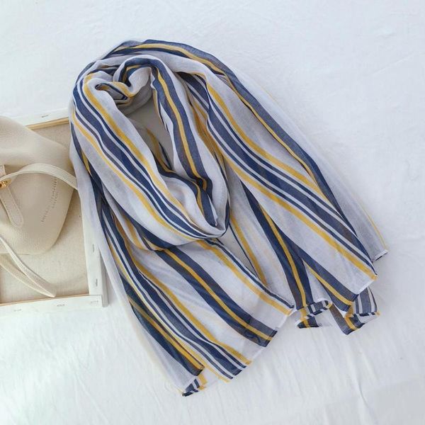 Foulards 2023 Blue Stripe Print Fringe Châles Wrap Femmes Long Voile Doux Plage Écharpe Hijab